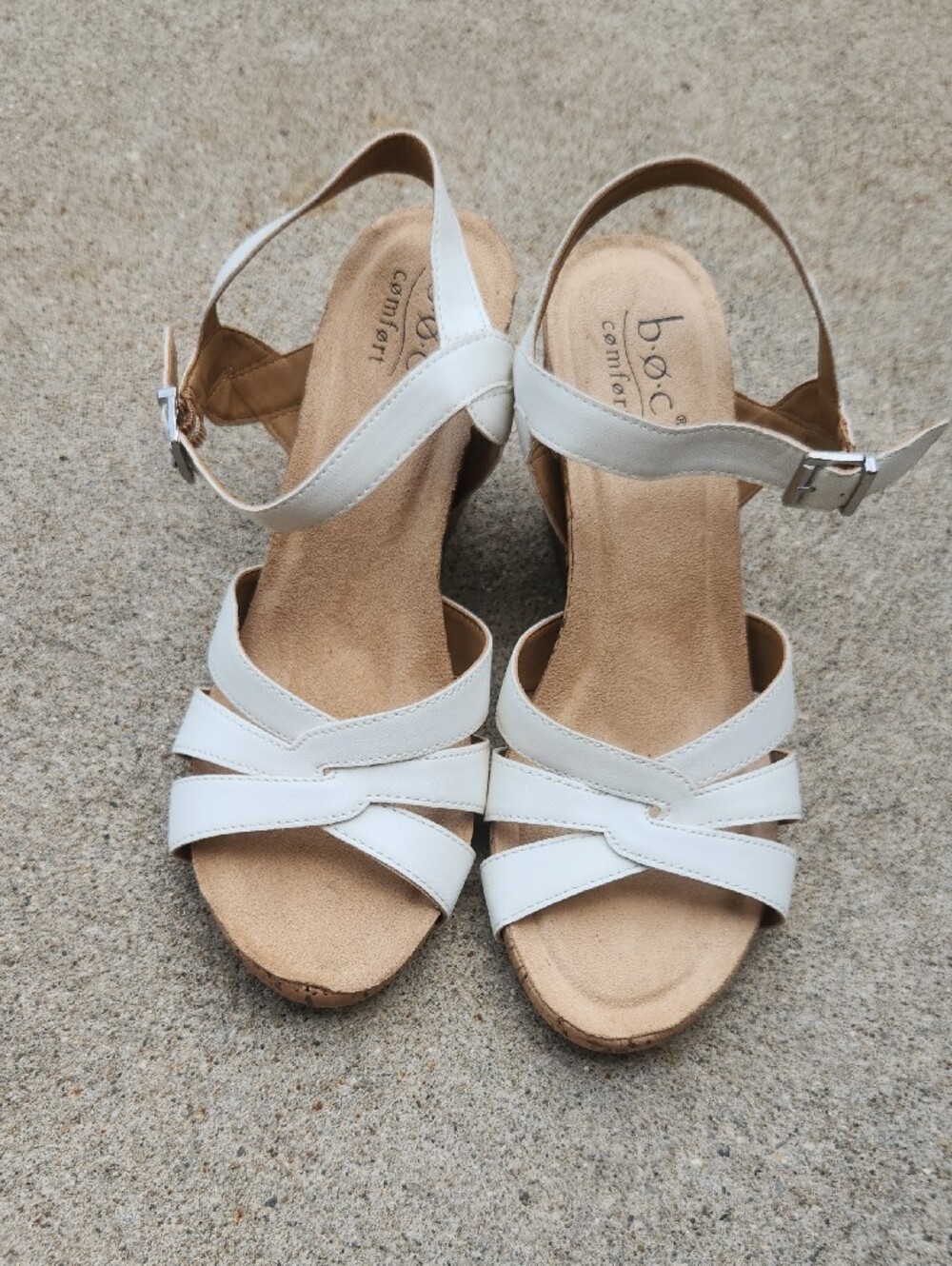 boc White Cork Wedge Sandals with Buckle Strap - Picture 2 of 4